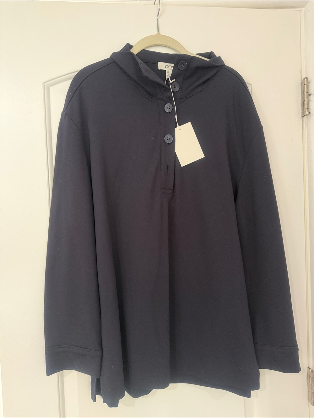 COS Cozy Navy Button-Up Long Sleeve Top